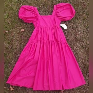 Vibrant Pink Puff Sleeve Dress